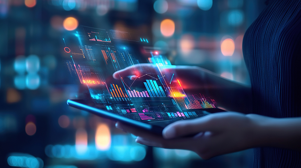 Futuristic Data Visualization on Digital Tablet Display