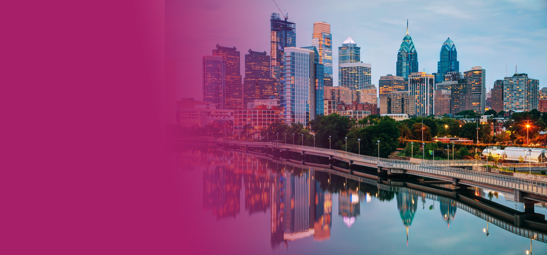 A view of Philadelphia city at dusk