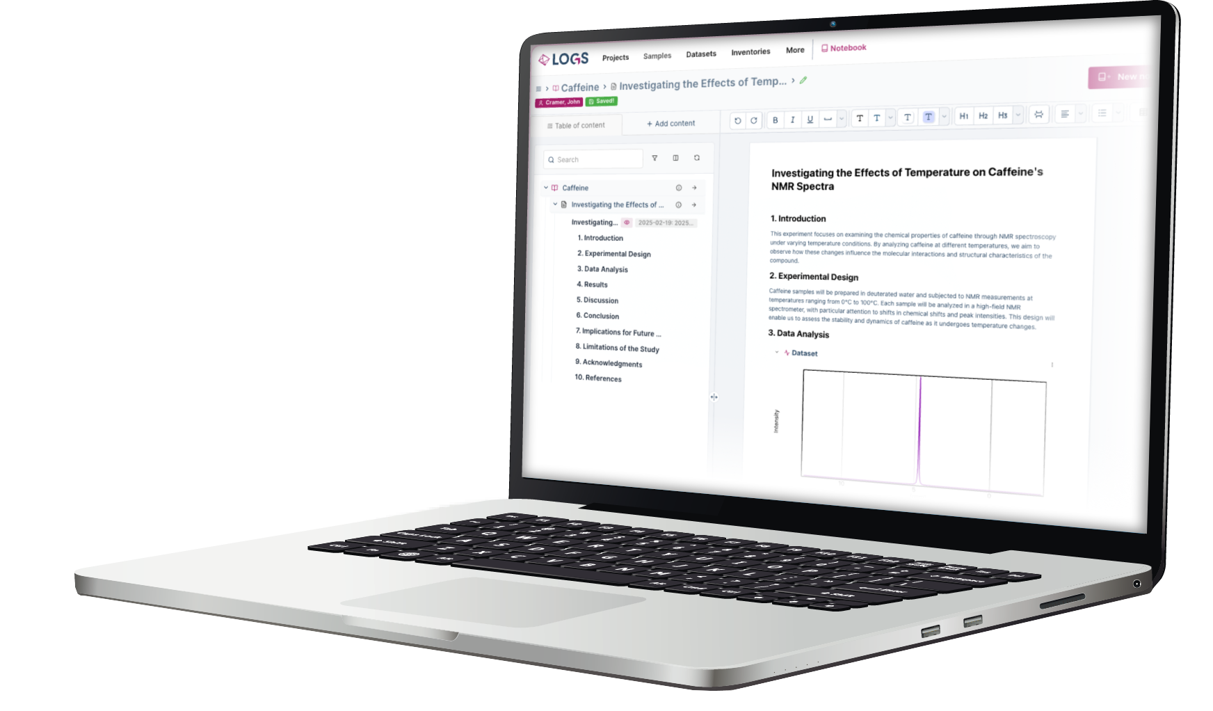 LOGS notebook on a laptop screen